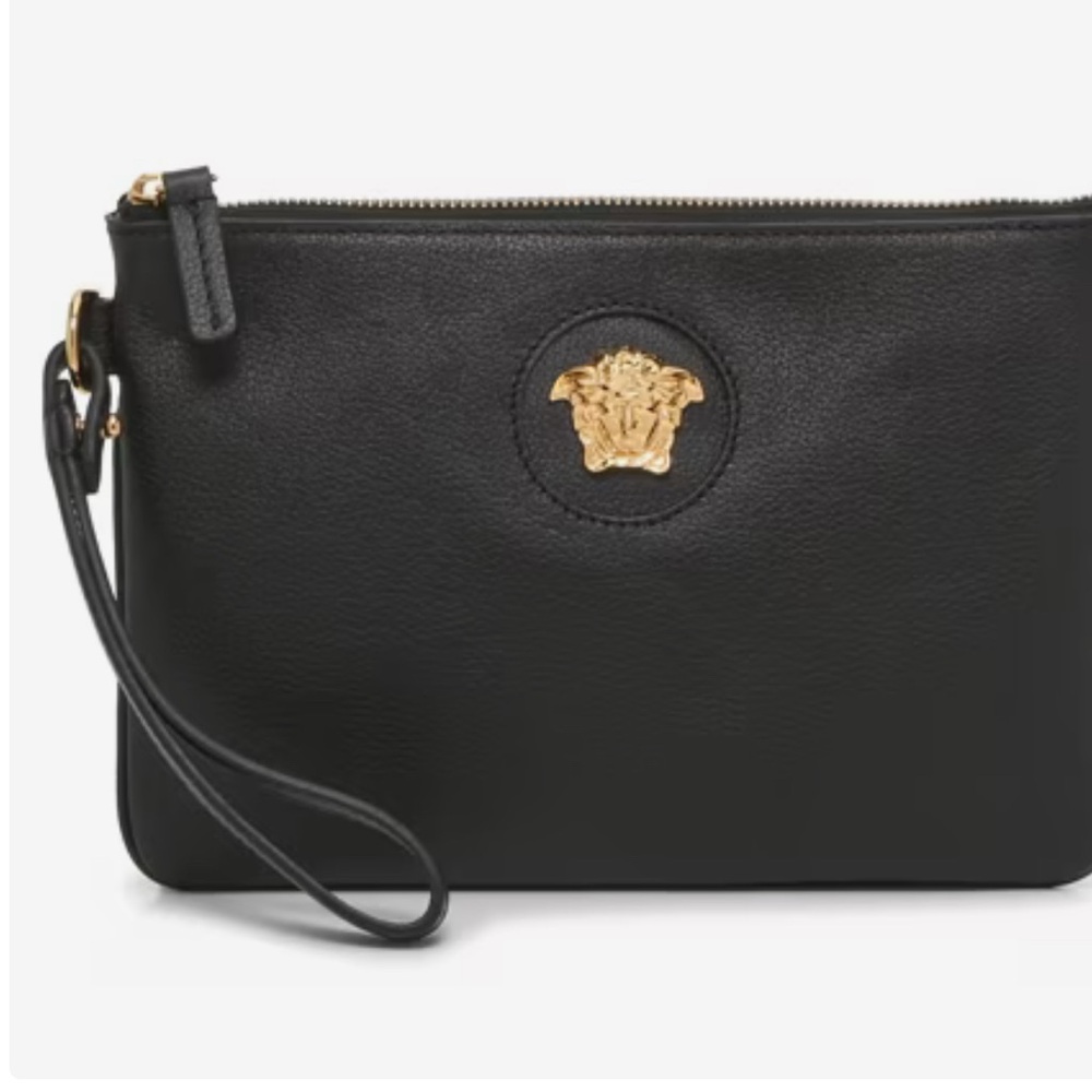 Versace Black and Gold Leather Clutch